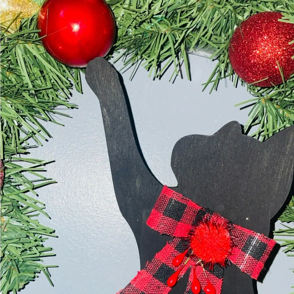 Custom Order Requests Cat playing with ornaments Christmas Wreath 18in